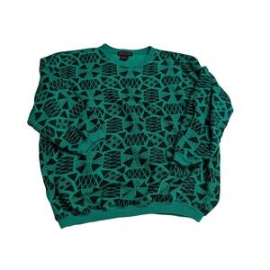 Vintage 80's 90s Liberal Arts Geometric Sweatshirt Green Black Cotton L XL